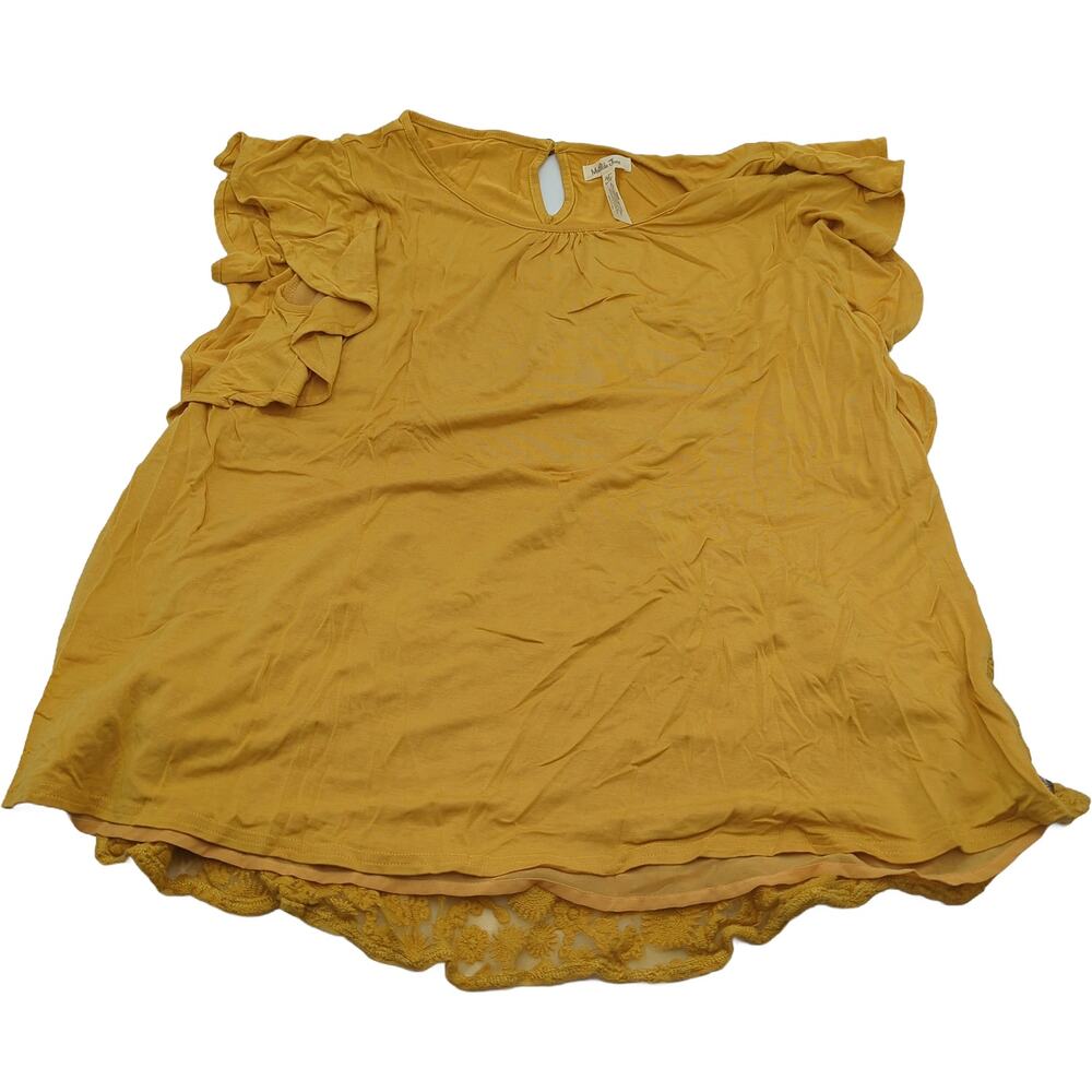 Matilda Jane M Yellow Ruffle Sleeve Lace Back Top